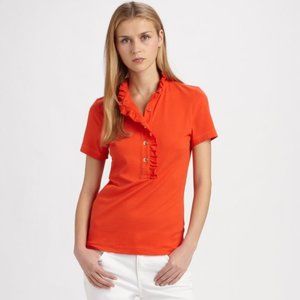 Tory Burch Lidia Poppy Red Ruffle Collar Polo